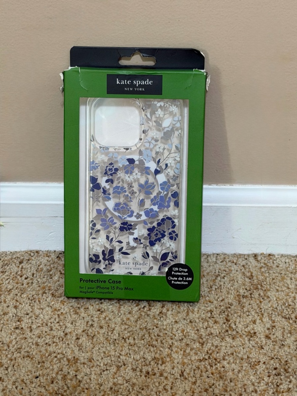 kate spade Clear Floral iPhone 15 Pro Max Case with Blue and Silver Accents
